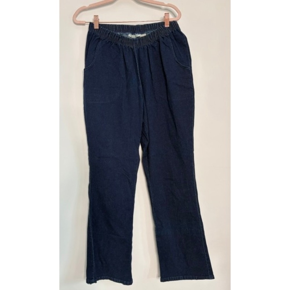 Vintage Roamans Elastic Waist Pull On Denim Pants Dark Wash Plus Size 14W